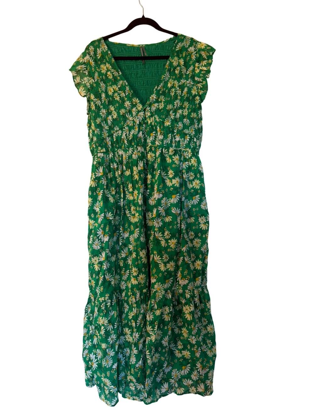 Anthropologie Green Daisy Floral Smocked Midi Dress - Picture 2 of 4